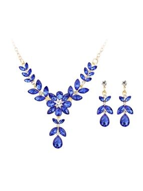 Blue Crystal Floral Drop Necklace and Earring Set FINAL PRICE DROP
